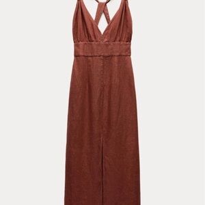 Zara Simply Elegant Terracotta Color Dress, Straps Twist, Crisscross Back Size M